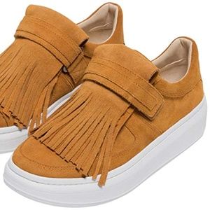 SOLD - Zara Tan Leather Sneaker with Removable Fringe 40